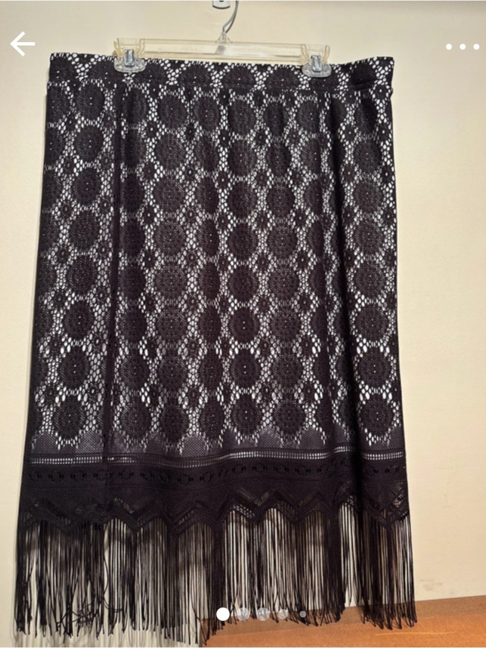 Cato Black Lace Midi Skirt with Fringe Hem